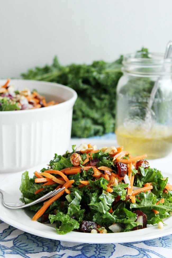 Kale and Hazelnut Winter Salad with Warm Sweet Dressing