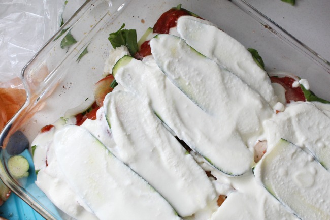 Making Zucchini Lasagna Layer of ricotta