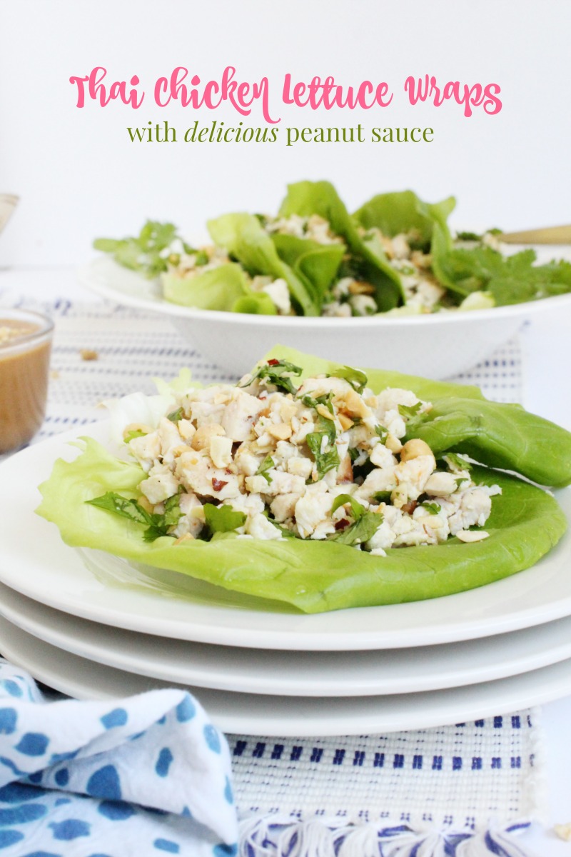 Thai Chicken Lettuce Wraps with delicious Peanut Sauce