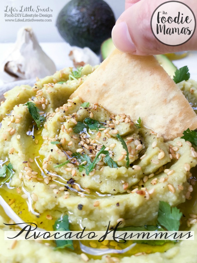 Avocado Hummus www.LifesLittleSweets.com garlic chickpeas avocados sesame seeds pita chips 680x907-2