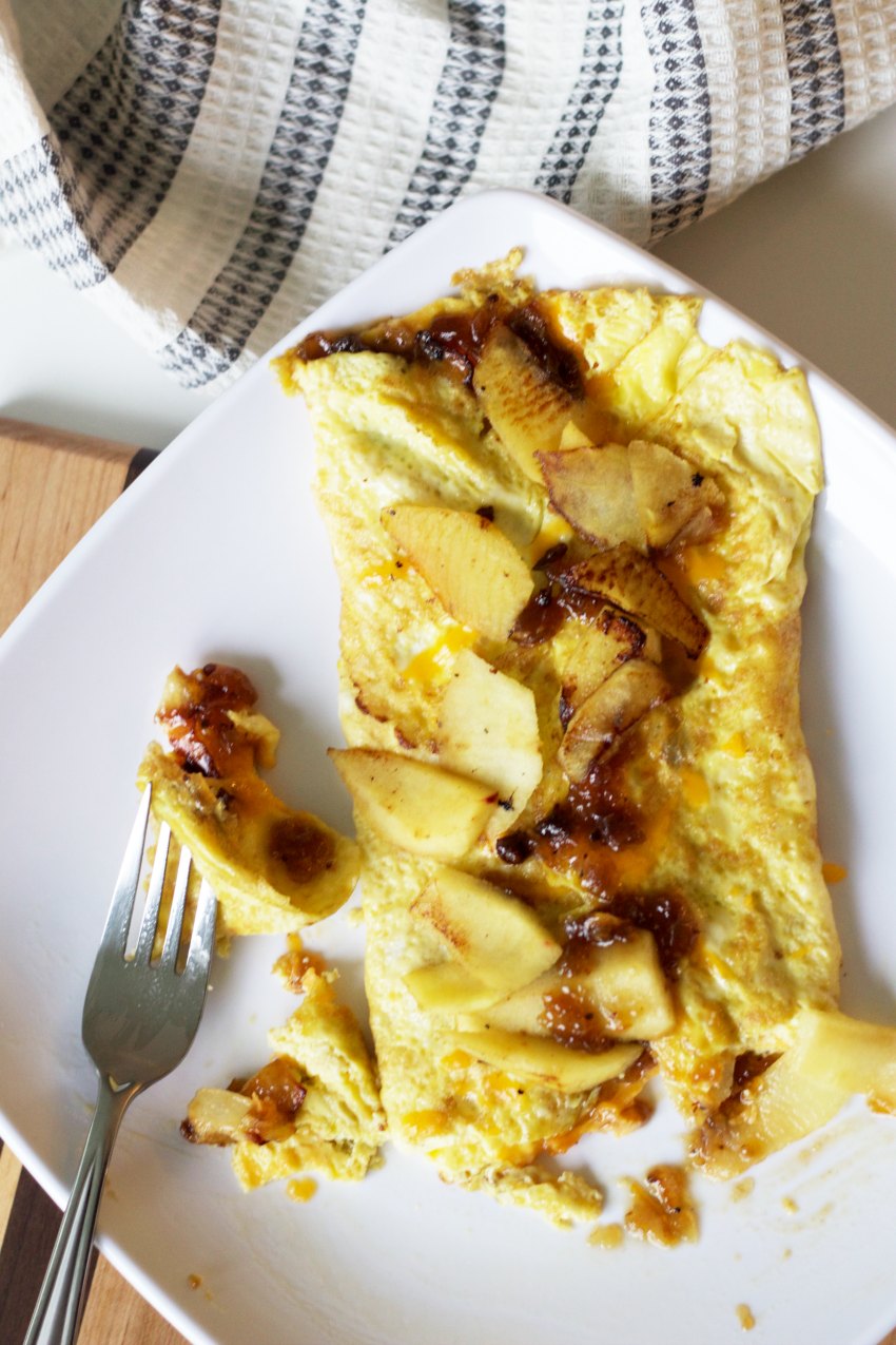 Apple Cheddar Omelette with Bacon Marmalade