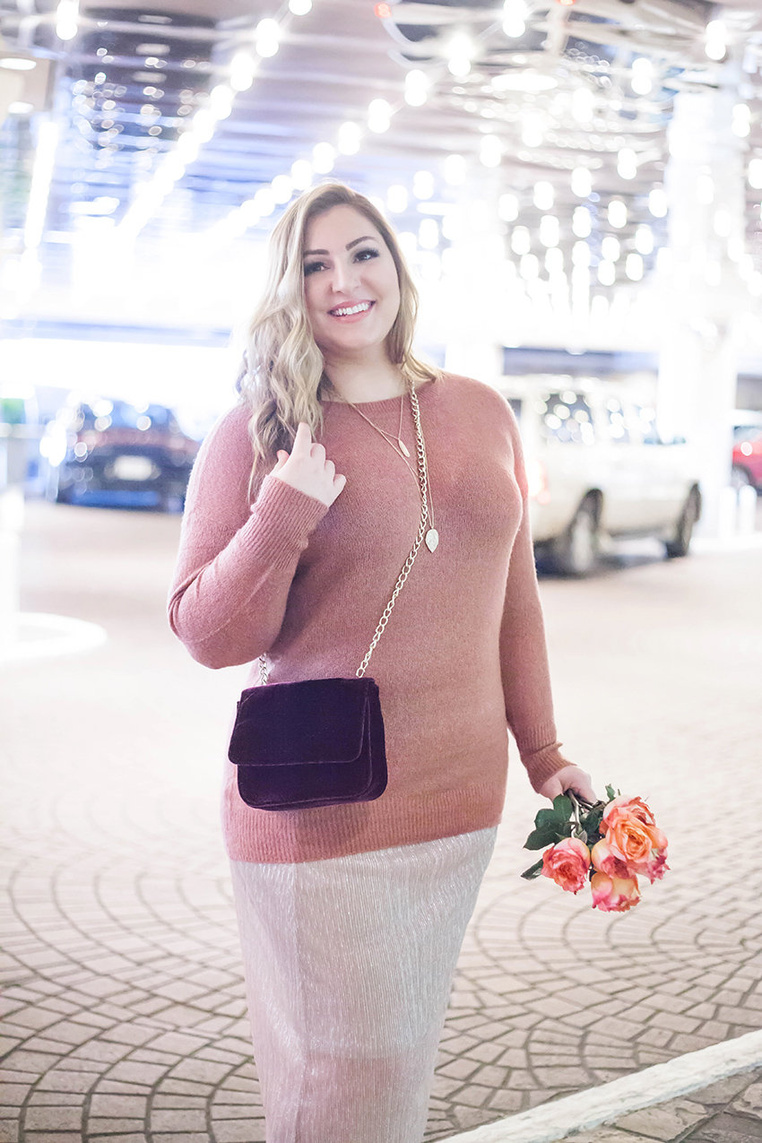 A Cozy and Glamorous Blush Outfit for the Holidays
