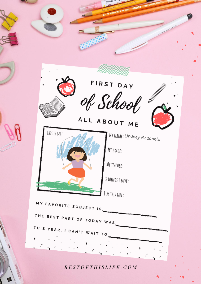 All About Me Free Printable for the First Day of School