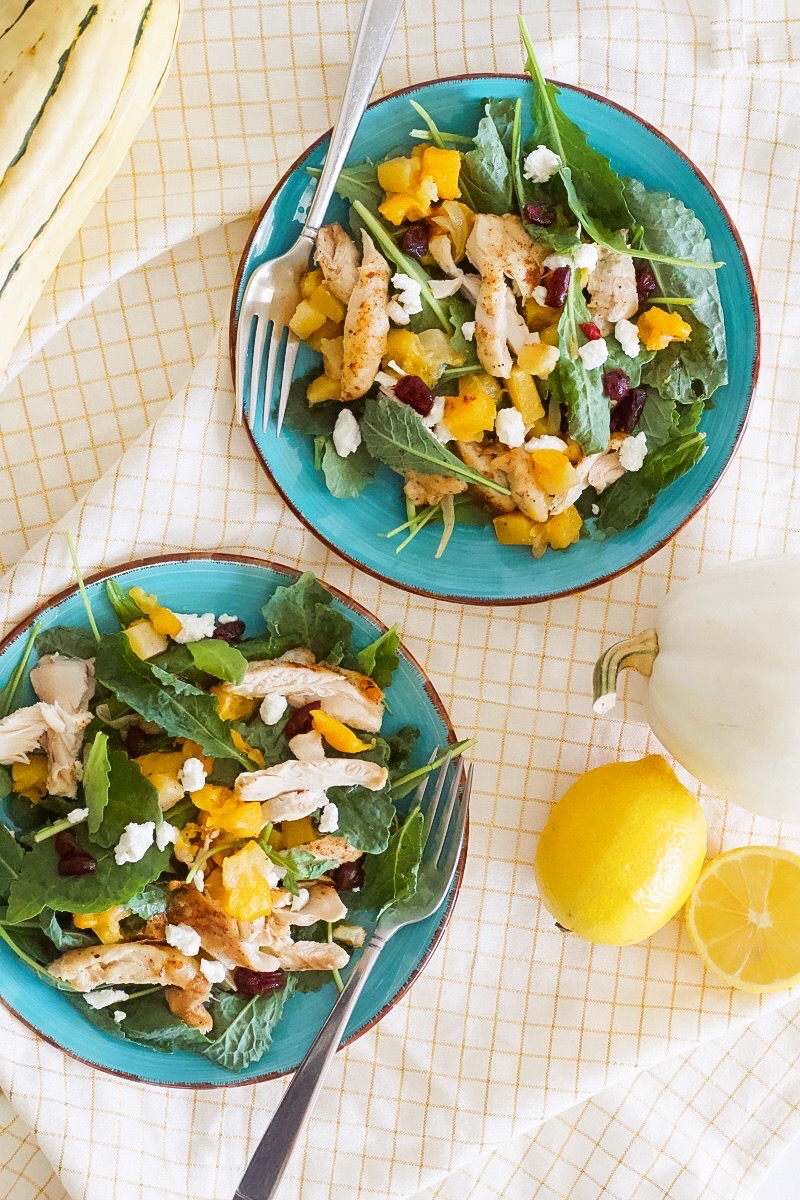 Fall Kale Salad with Butternut Squash and Chicken