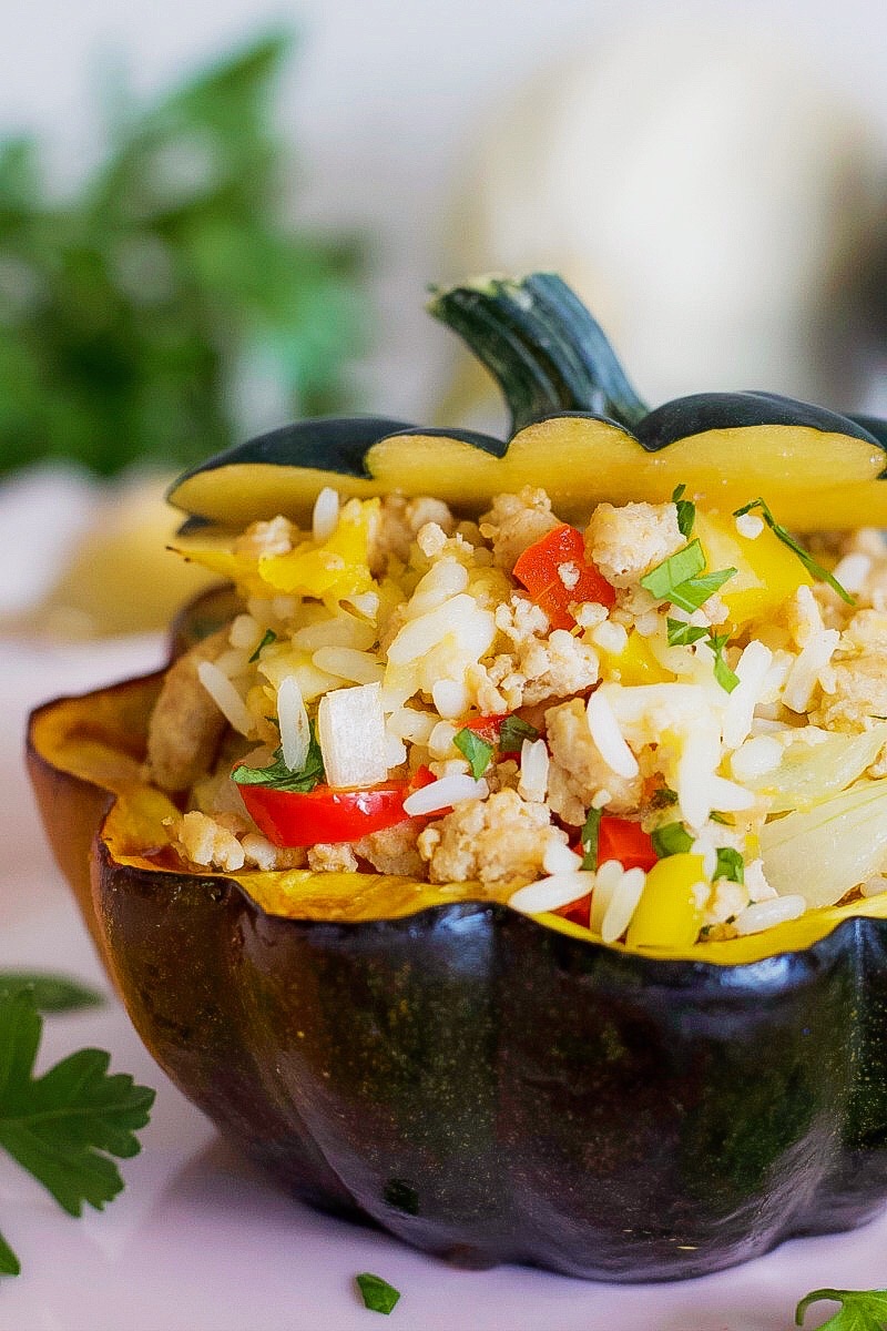 Acorn Squash Stuffed With Ground Turkey and Rice