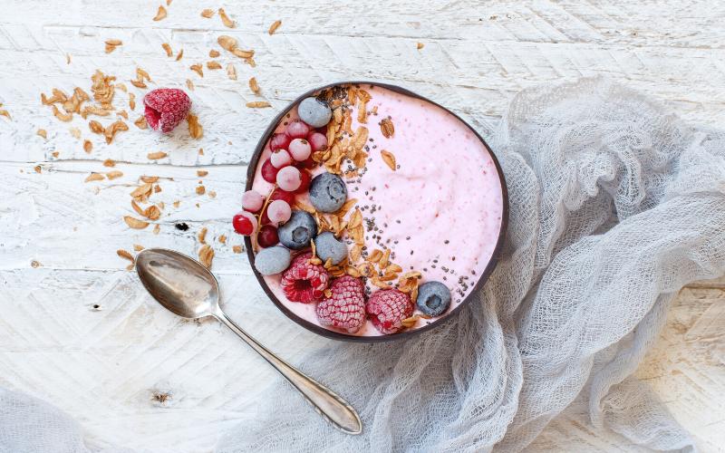 berry smoothie bowl with frozen berries